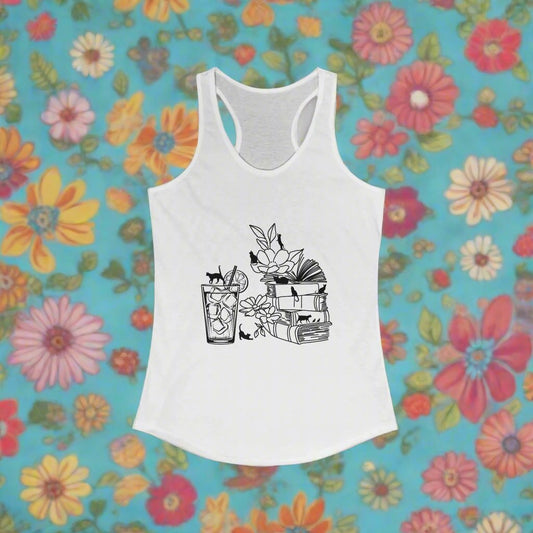 Women's Refreshing Reading Tiny Cats Ideal Racerback Tank