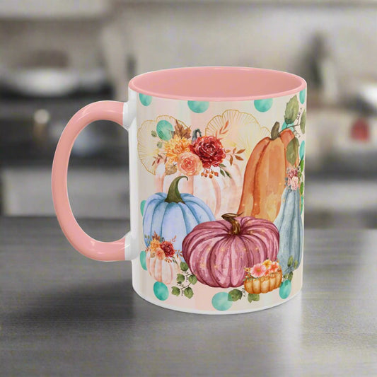 Polka Dot Pumpkin Floral Patch Accent Coffee Mug (11, 15oz)