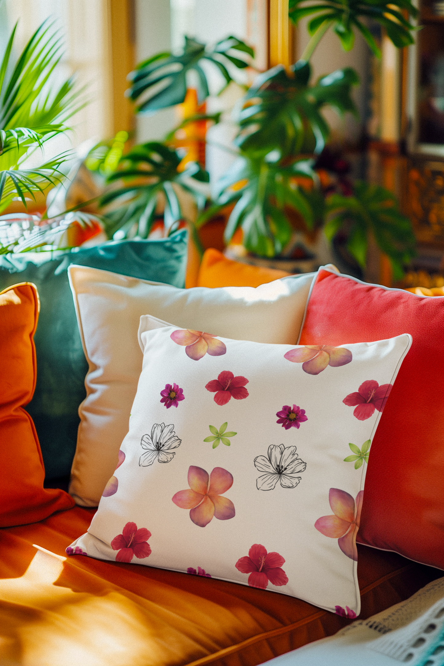 Floral Spread Spun Polyester Square Pillow